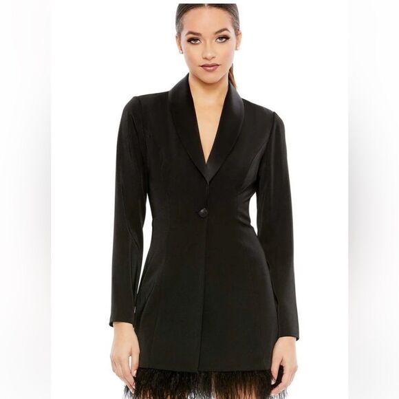 NWT Mac Duggal Women's Ieena Feathered Trim Tuxedo Dress Dress 26510 size 2 - Picture 2 of 7